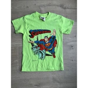 Vintage 1990 Green Superman T Shirt DC Comics Single Stitch Cartoon Kids Youth 7